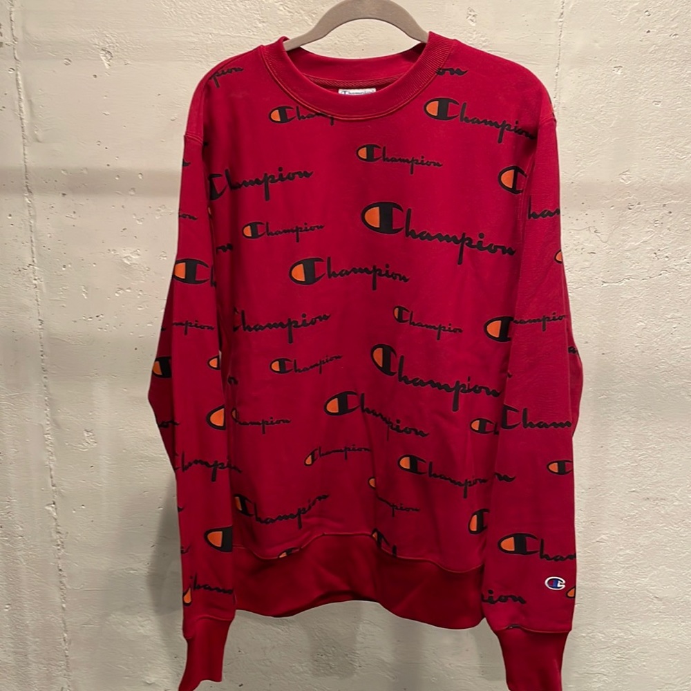 Champion Sweatshirt Red Logo Mens Large